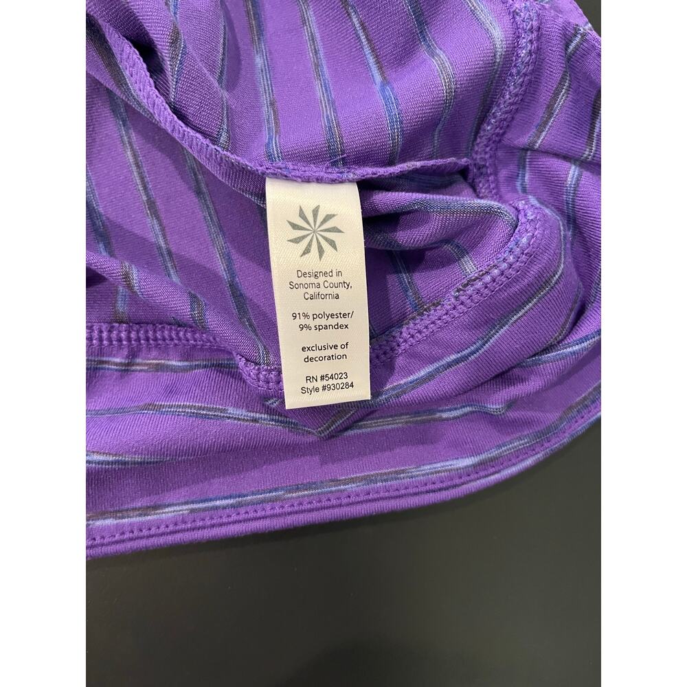 Athleta Women's M Purple Space Dye Striped Activewear Top Thumbholes Athleisure - Picture 7 of 9